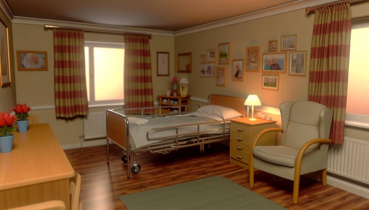 profiling bed on right of care home room